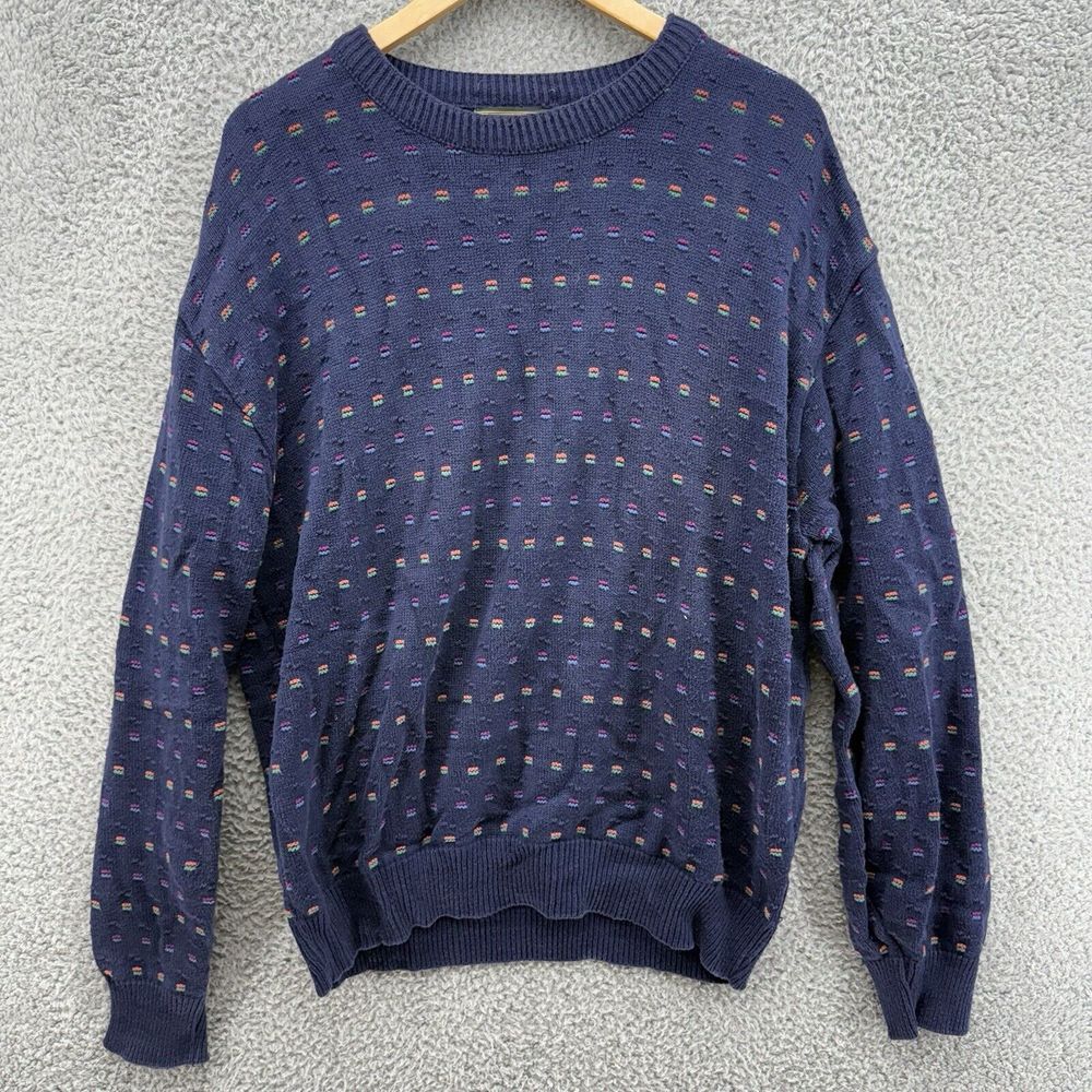 Croft & Barrow Women Xl Blue Navy Embroidered Colorful Long Sleeve‎ Sweatshirt